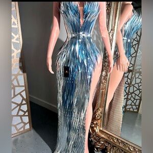 Silver Fringe Evening Gown - Women Dresses